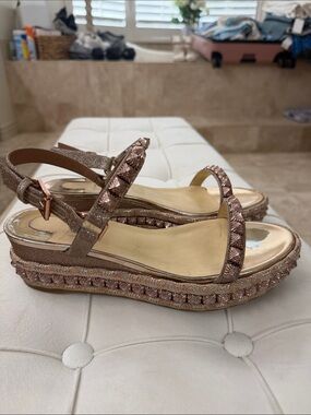 Christian Louboutin Women’s Metallic Rose Gold Platform Sandals